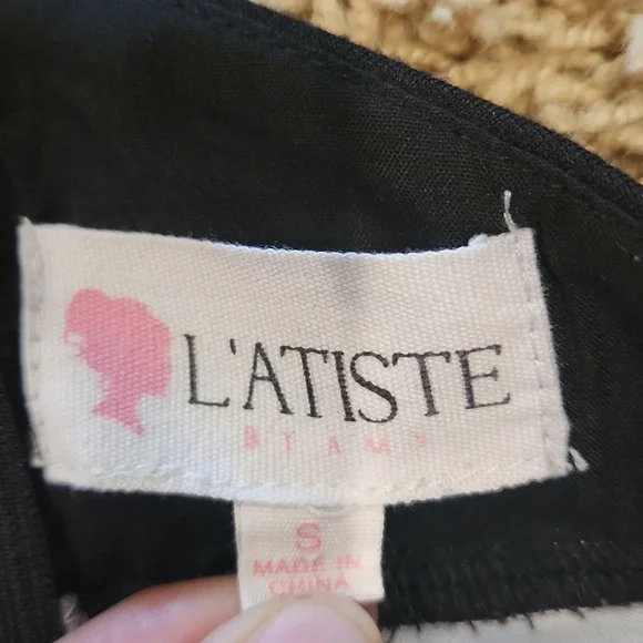 Black and white floral spaghetti trap formal dress by L'ATISTE - Picture 5 of 11